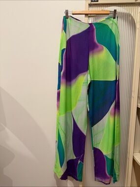 Lenny Niemeyer Vibrant Green & Purple Wide-Leg Palazzo Pants sz 8
